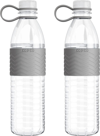 Copco Hydra 20 oz Tritan Water Bottle with Spill Resistant Lid & Non-Slip Sleeve (Set of 2) - BPA-Free, Dishwasher Safe, Fits Cup Holders, Great for Gym, Travel, Office - Durable & Lightweight (Grey)