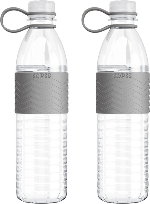 Copco Hydra 20 oz Tritan Water Bottle with Spill Resistant Lid & Non-Slip Sleeve (Set of 2) - BPA-Free, Dishwasher Safe, Fits Cup Holders, Great for Gym, Travel, Office - Durable & Lightweight (Grey)