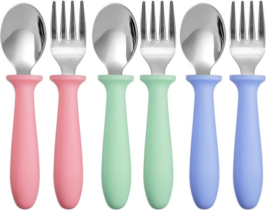 6 Pieces Toddler Utensils, Toddler Forks and Spoons, Kids Silverware Set with Plastic Handle Stainless Steel Silverware, Dishwasher Safe