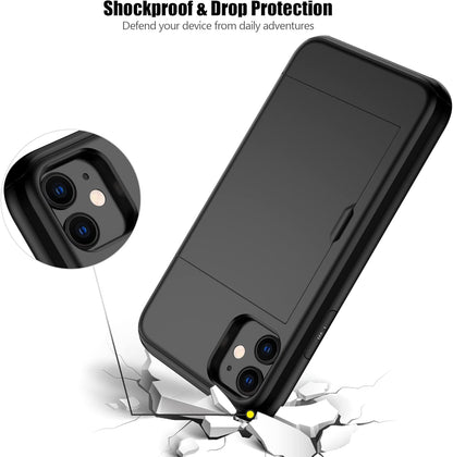 Nvollnoe for iPhone 11 Case with Card Holder Heavy Duty Protective Dual Layer Shockproof Hidden Card Slot Slim Wallet Case for iPhone 11 for Men&Women(Black)