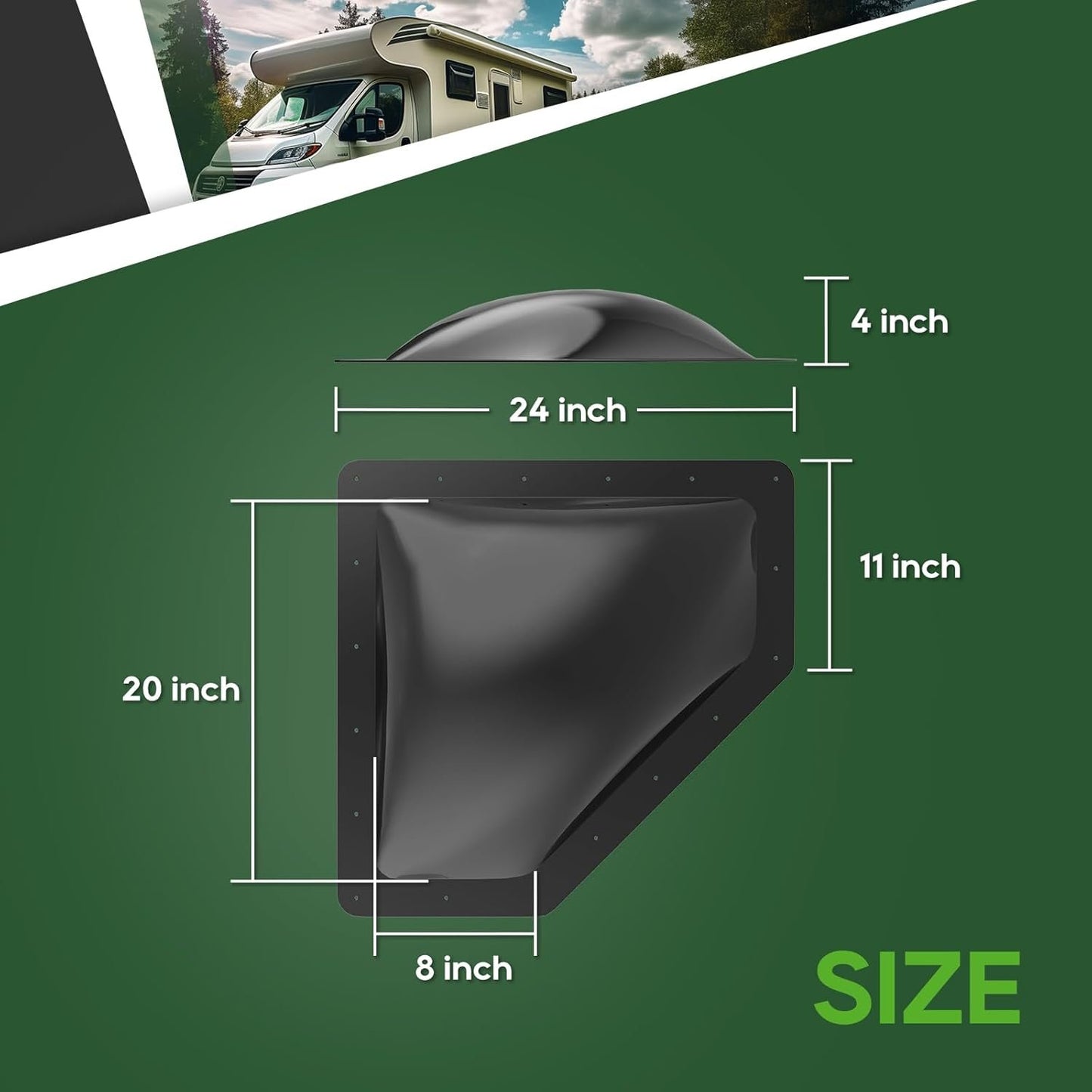 RVGUARD RV Skylight Replacement, 11" x 24" Outer Dimension Skylight Fits All Standard 8" x 20" Openings, RV Skylight for Camper Trailer Fifth Wheel Truck, UV Resistant, Impact Resistant, Black