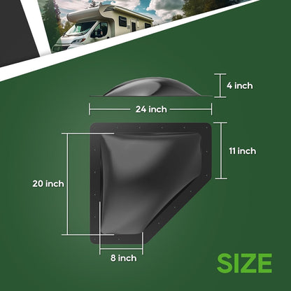 RVGUARD RV Skylight Replacement, 11" x 24" Outer Dimension Skylight Fits All Standard 8" x 20" Openings, RV Skylight for Camper Trailer Fifth Wheel Truck, UV Resistant, Impact Resistant, Black