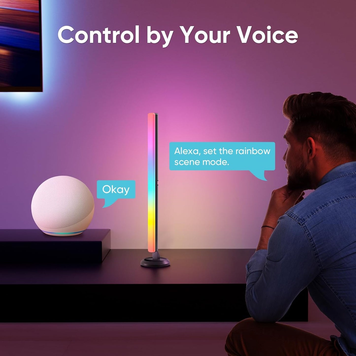 sailsco Smart LED Lightbar, TV Backlight, Gaming Lamp Works RGBIC Ambient Smart Sync with Music and APP Control for Games, Deco, PC, TV, Interior Decoration, USB Interface