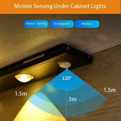 Under Cabinet Lighting, 3 Colors Dimmable Wireless Motion Sensor Closet Lights, Magnetic LED Motion Sensor Light Bar, Rechargeable Under-Counter Light for Kitchen Closet (Black-Acrylic)