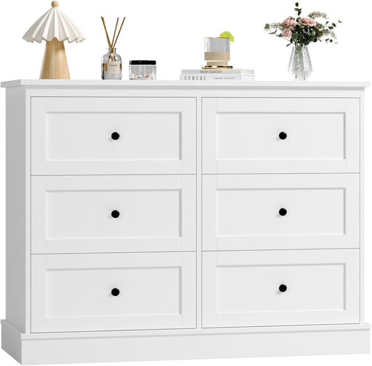 FOREHILL White Chest of Drawers with 6 Drawers, Wooden Bedroom Chest, Modern Style, Furniture with Drawers for Hallway, Bedroom, Living Room, Shipped in 2 Packages 108 x 40 x 87 cm