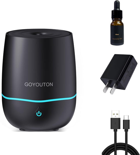 Essential Oil Diffuser, 200ML Diffusers for Home Scent Aromatherapy Diffuser Air Desk Humidifier Aroma Diffuser for Bedroom Room Office with 7 Color LED Lights Quiet Waterless Auto Shuts-Off (Black)
