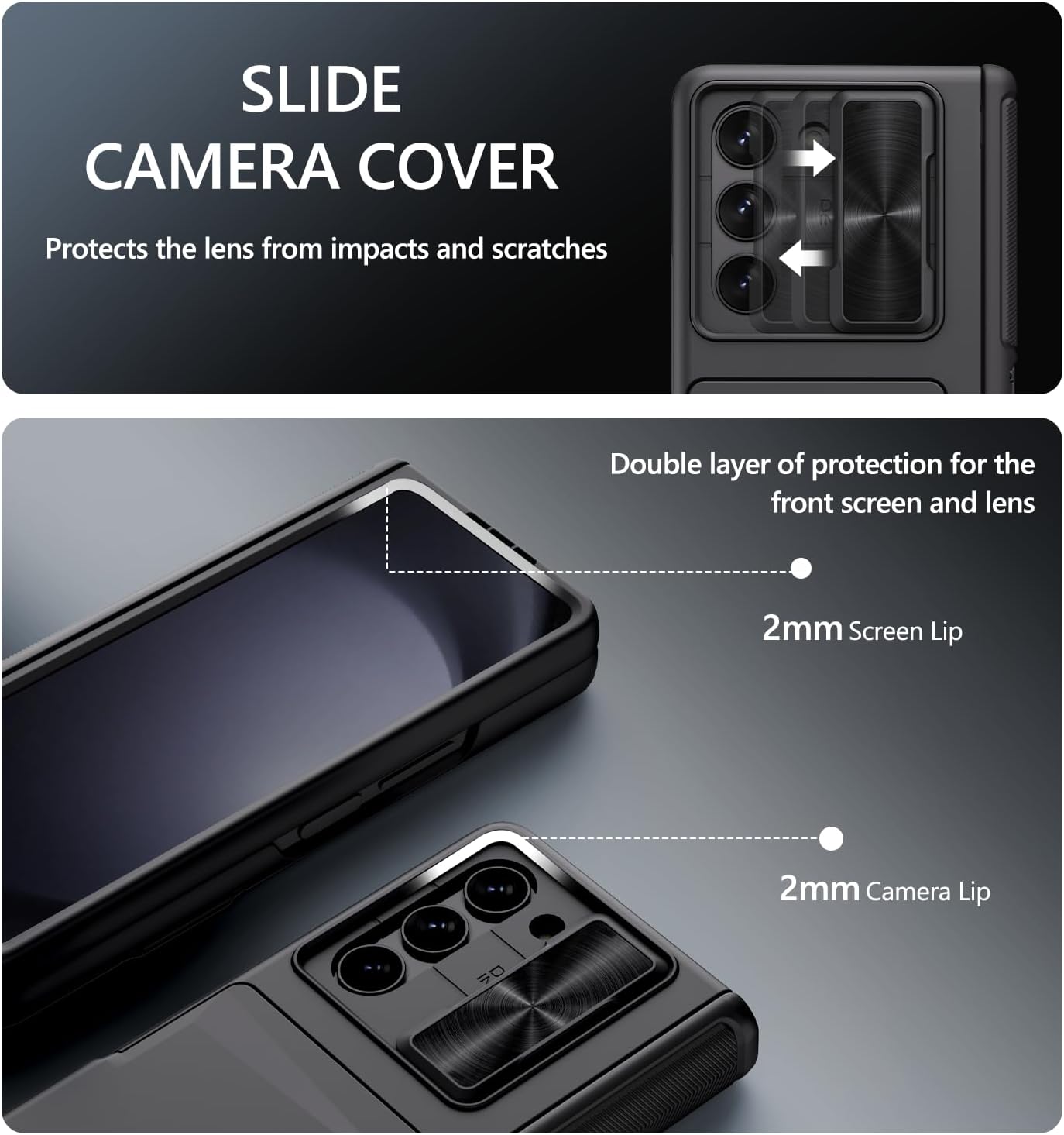 GBEE for Samsung Galaxy Z Fold 5 Case with Kickstand & Screen Protector & Card Holder & Sliding Camera Cover & Hinge Protection, Durable Rugged Stand Wallet Phone Case for Galaxy Z Fold 5 2023, Black