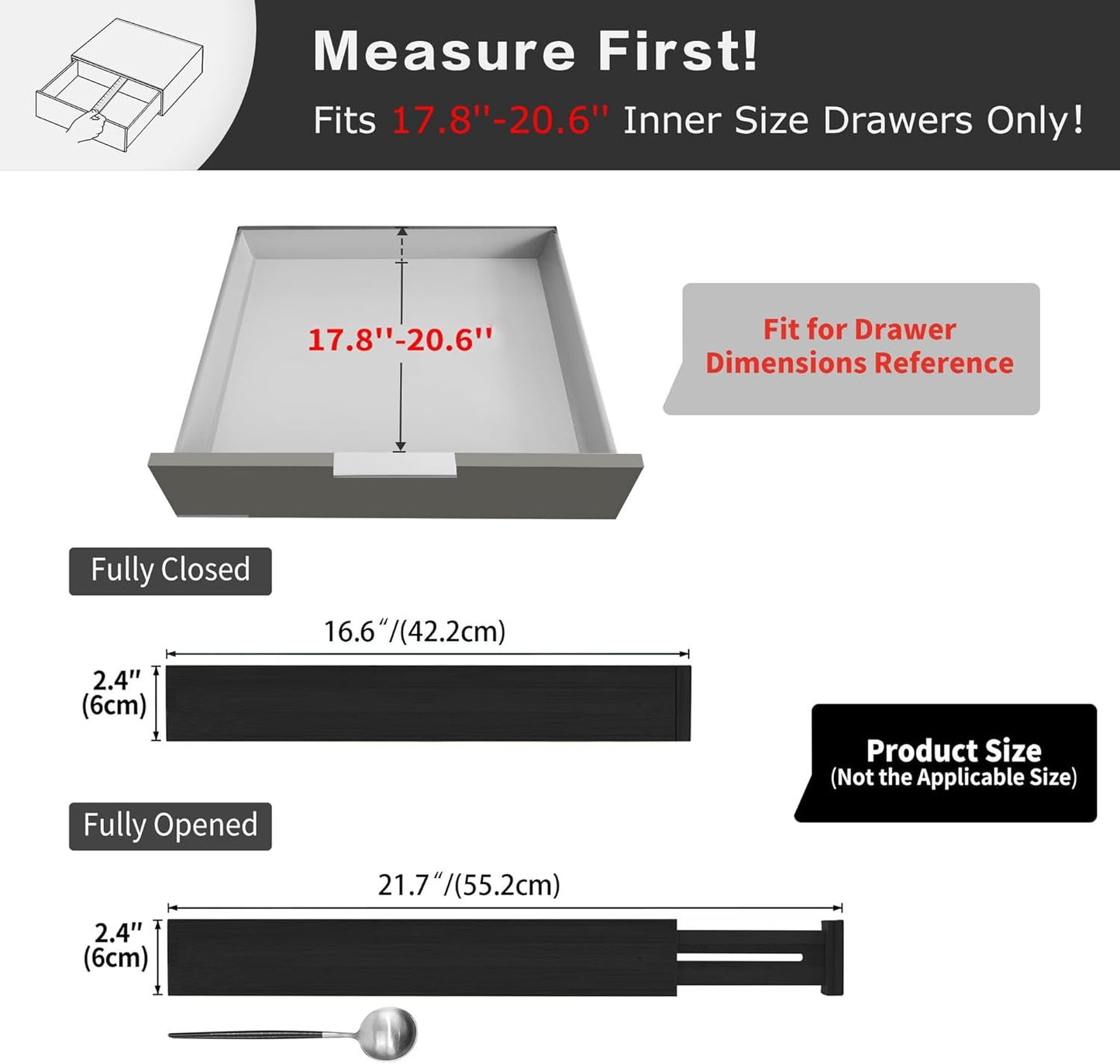 Utoplike 4 pcs Bamboo Kitchen Drawer Dividers,Adjustable Black Drawer Organizers,Spring Loaded,Works in Kitchen,Dresser,Bathroom,Bedroom,Drawer,Desk