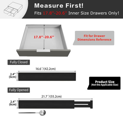 Utoplike 4 pcs Bamboo Kitchen Drawer Dividers,Adjustable Black Drawer Organizers,Spring Loaded,Works in Kitchen,Dresser,Bathroom,Bedroom,Drawer,Desk