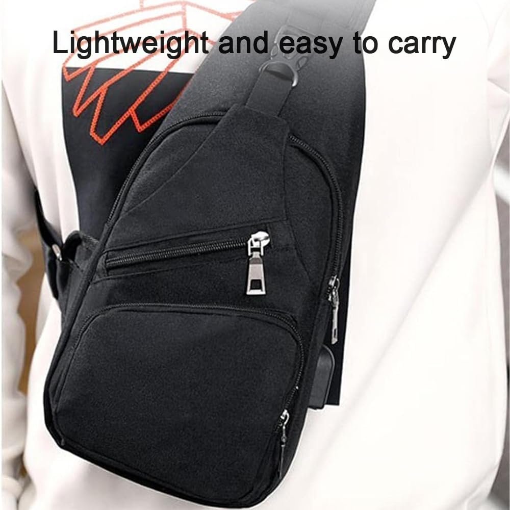 Sling Bag Backpack Chest Shoulder Bag Anti Theft Crossbody Gym Daily Backpack with USB Charging Port for Outdoor Cycling Travel Hiking