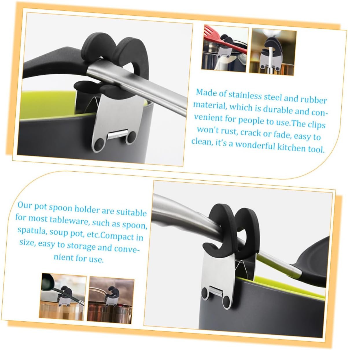 4Pcs Anti-Scald Side Clip Pot Spoon Holder Clips Pot Clips Silicone Ladle Holder Kitchen Spoon Holder for Pot Spoon Rest for Home Pot