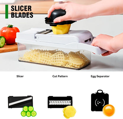 Billord Vegetable Chopper - 18in1 Professional Onion Chopper & Spiraizer with Container, Food Cutter Fruit Slicer, Kitchen Gadgets & Accessories or Salad Potato Carrot Garlic, Vegetable Cutter Tools