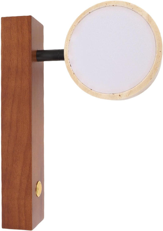 Industrial Wall Lamp, LED Warm Light Adjustable Angle Rotating Stone Wall Sconce Bedside Reading Light with Switch for Bedside Reading (Walnut Color)