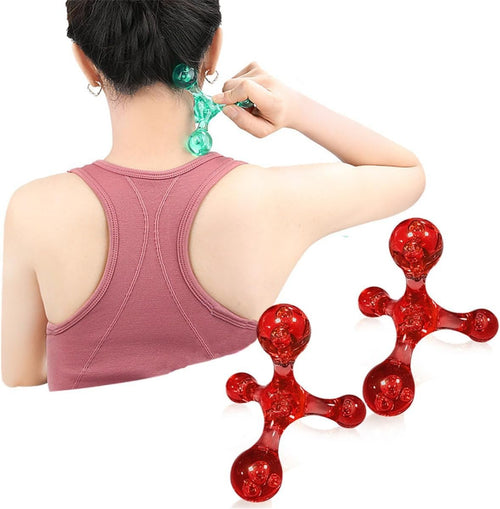 Jocaluyia 2 PCS 4 Point Manual Massager Deep Muscle Tissue Trigger Point Massage Tool, Handheld Palm Pressure Point Massage Tool, for Neck Shoulder Back Muscle Pain Relief (Red)