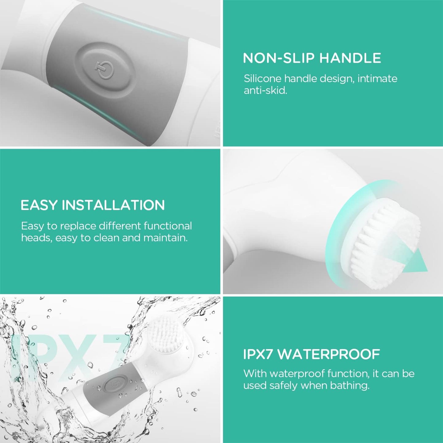 VOYOR 5-IN-1 Face Brush Exfoliation Facial Brush Microdermabrasion Pore Minimizer Pedicure Dead Skin Remover Makeup Remover Brush Body Cleansing Brush for Acne Blackhead Treatment Skin Care FB100