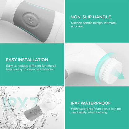 VOYOR 5-IN-1 Face Brush Exfoliation Facial Brush Microdermabrasion Pore Minimizer Pedicure Dead Skin Remover Makeup Remover Brush Body Cleansing Brush for Acne Blackhead Treatment Skin Care FB100
