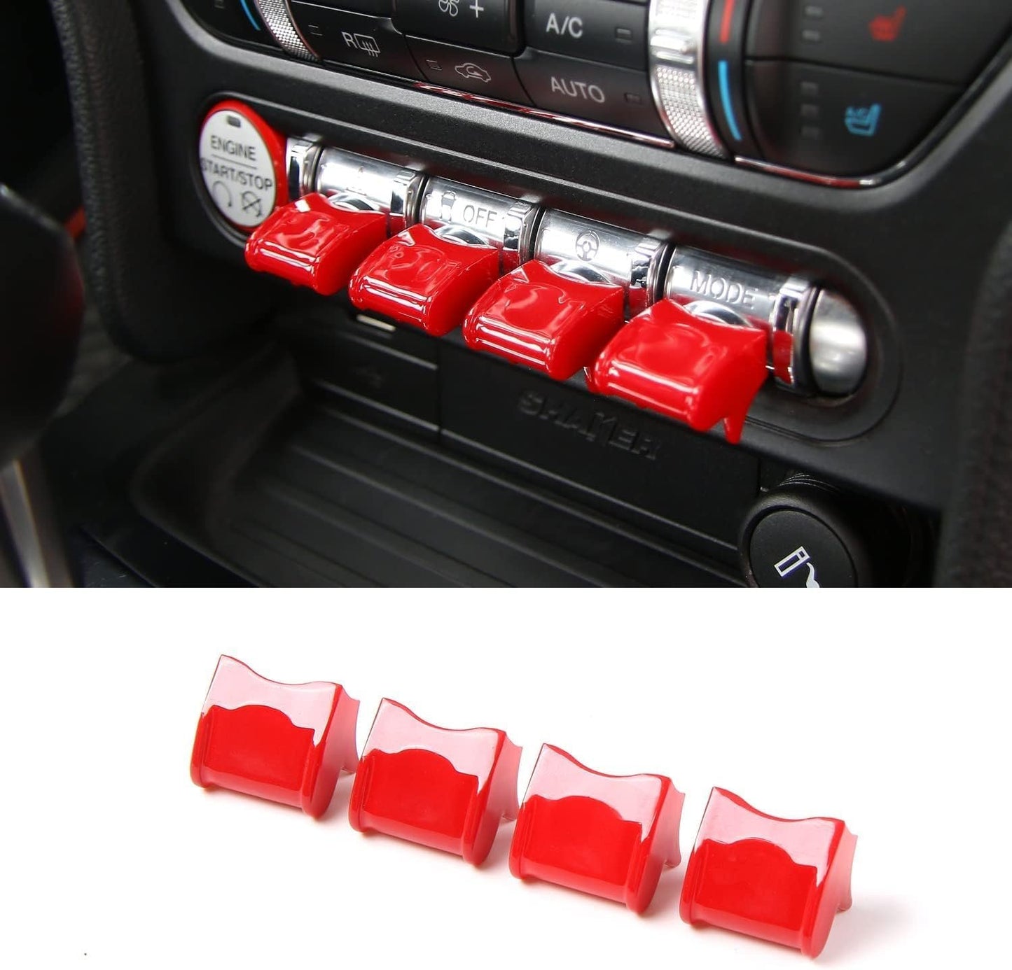 Center Console Dashboard Button Switch Cover Trim Compatible with Ford Mustang 2015-2020 Interior Accessories (Red)