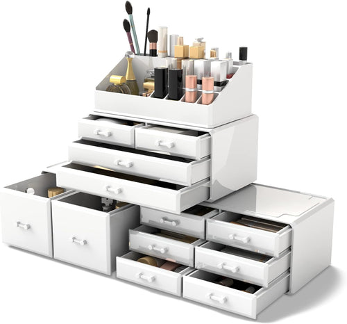 READAEER Makeup Organizer 4 Tier Freely Stackable Makeup Organizer Bathroom Makeup Organizer Multifunction Waterproof Dustproof with 12 Drawers