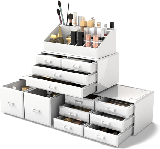 READAEER Makeup Organizer 4 Tier Freely Stackable Makeup Organizer Bathroom Makeup Organizer Multifunction Waterproof Dustproof with 12 Drawers