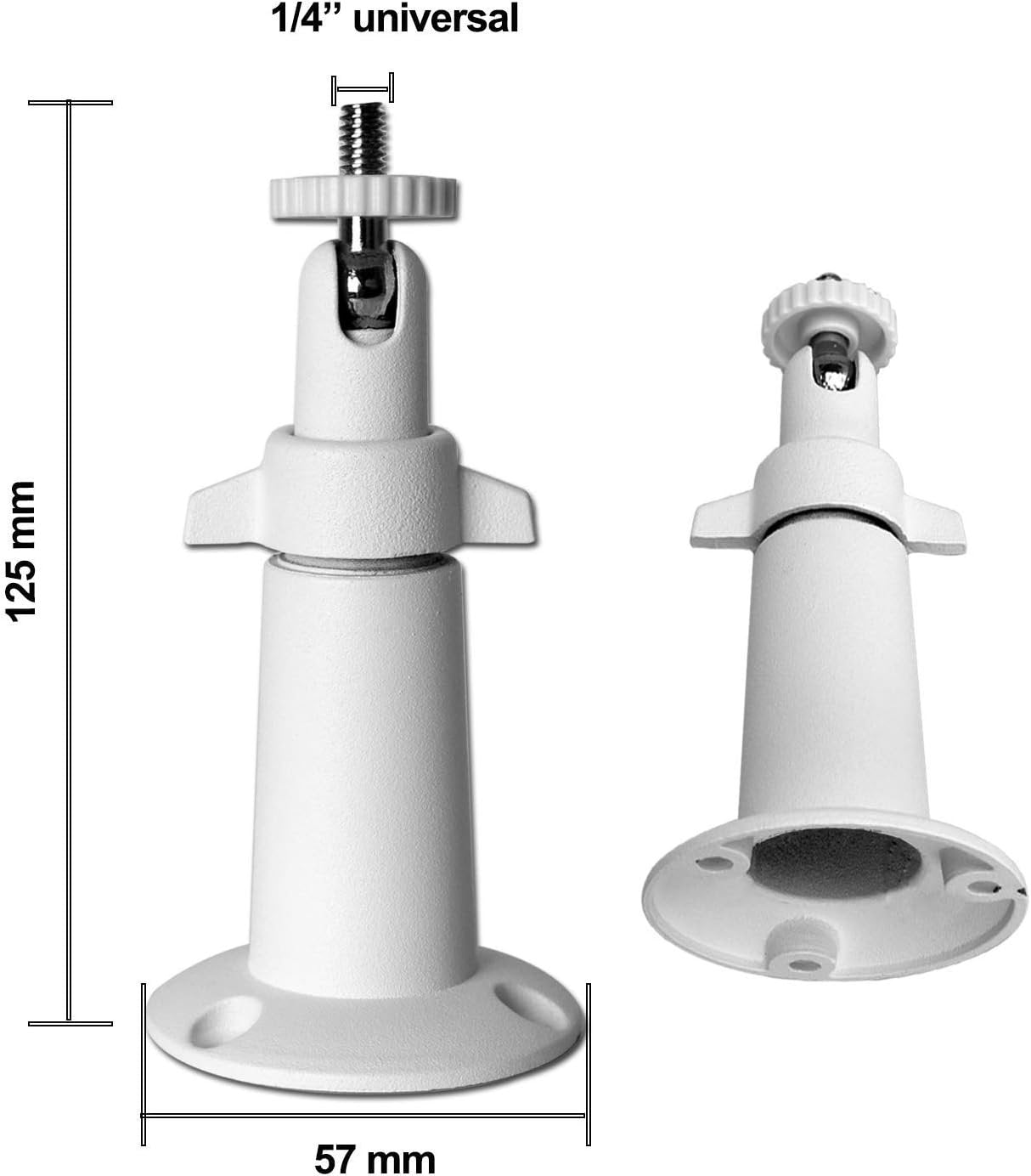 Security Camera Wall Mount Bracket (1/4'') Adjustable Indoor/Outdoor Mount Compatible with Arlo, WYZE, Amcrest, TENVIS, Faleemi, Wansview, CCTV Camera and Other Compatible Models (2 Pack / White)