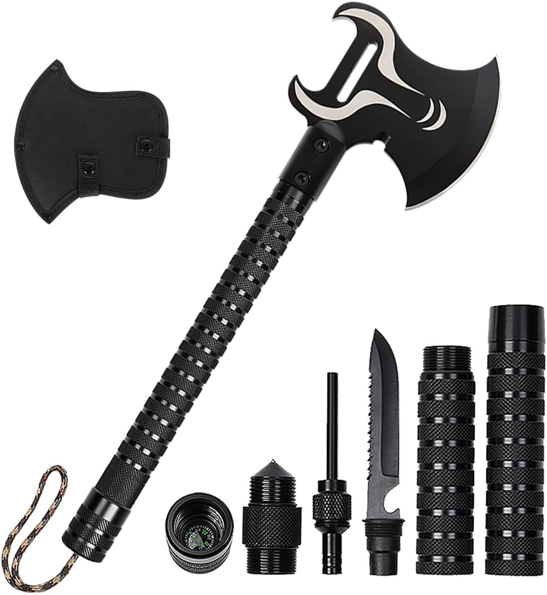 SHINOSKE Camping Axe,Survival Hatchet,Folding Portable Tactical Axe,Multi-Tool,Camping Hatchet with Hammer for Outdoor Hiking Camping Hiking