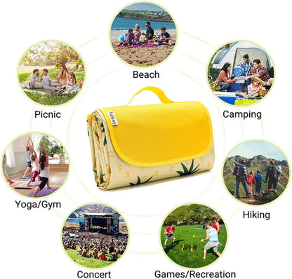 K Y KANGYUN Beach Blanket Outdoor Picnic Blanket Mat 80"x60" Extra Large Waterproof Sand Proof Camping Blanket Lightweight Folding Portable Travel Blanket for Family Park Beach Grass (Pineapple)