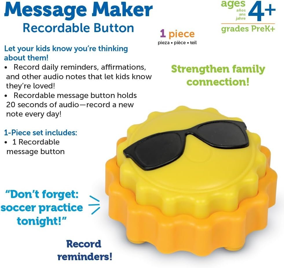 Learning Resources Message Maker Recordable Button Sunshine, 1 Pieces, Social Emotional Learning Toys, Social Emotional Learning Games