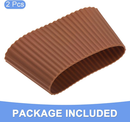 GLOKUUCA Coffee Cup Sleeves - 2 Packs Non-Slip Protective Covers Fits for Cups and Water Bottles - Silicone Heat-Resistant Cover - Brown