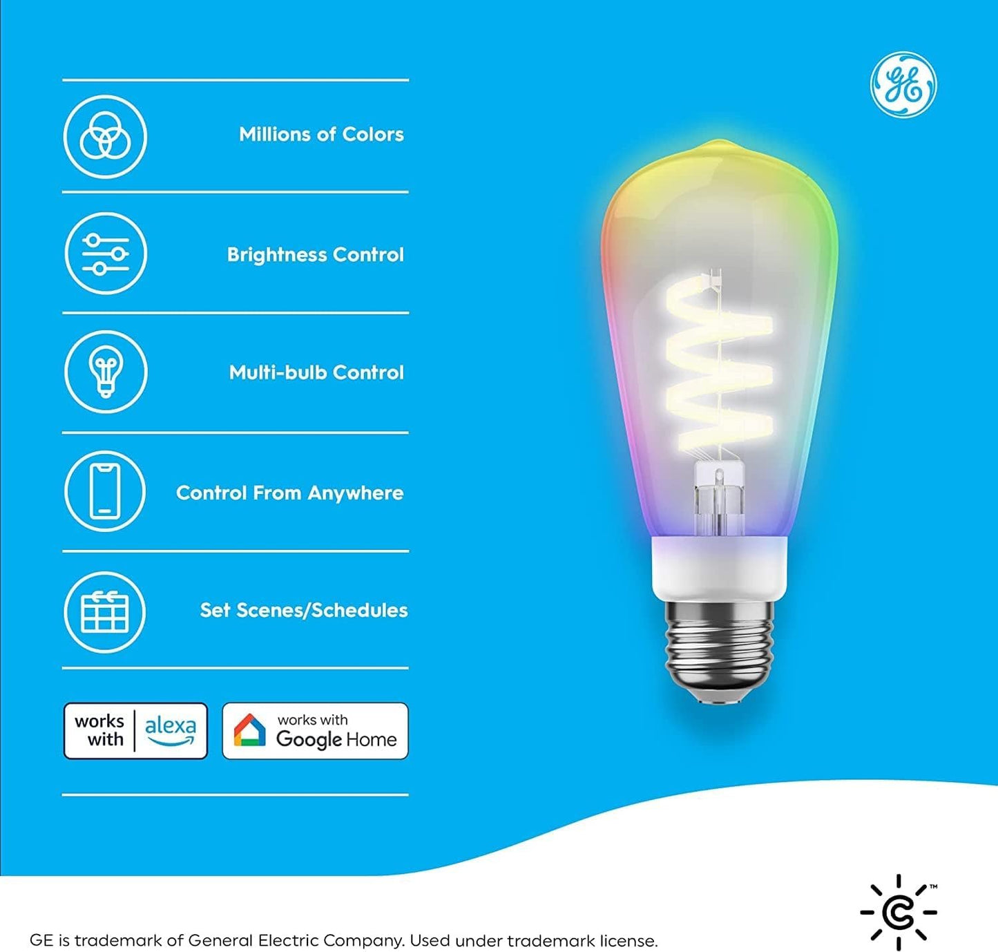 GE Cync Full Colour Direct Connect Smart Bulb (LED ST19), 60W Replacement, Bluetooth/WiFi Enabled, Works with Alexa, Google Assistant Without Hub, Pack of 4