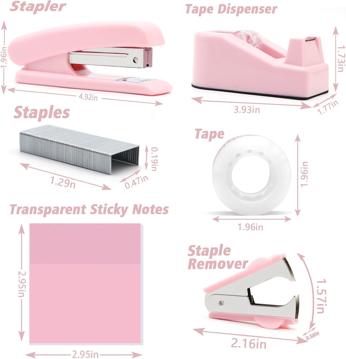 Pink Desk Accessories, UPIHO Rotating Pen Holder Set,Pink Office Supplies with Pink Stapler and Tape Dispenser Set, Gifts for Office Clerks,Student