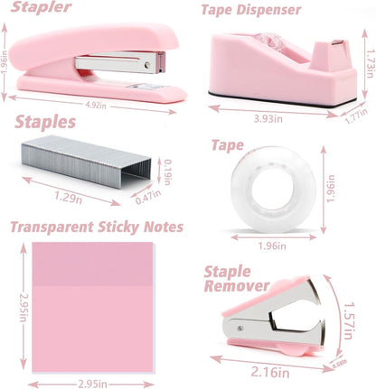 Pink Desk Accessories, UPIHO Rotating Pen Holder Set,Pink Office Supplies with Pink Stapler and Tape Dispenser Set, Gifts for Office Clerks,Student