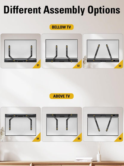 Mounting Dream Sound Bar Mount Bracket for Mounting Above or Under TV, Fits Most Sound Bars Up to 15 Lbs, with Detachable Long Extension Plates MD5420