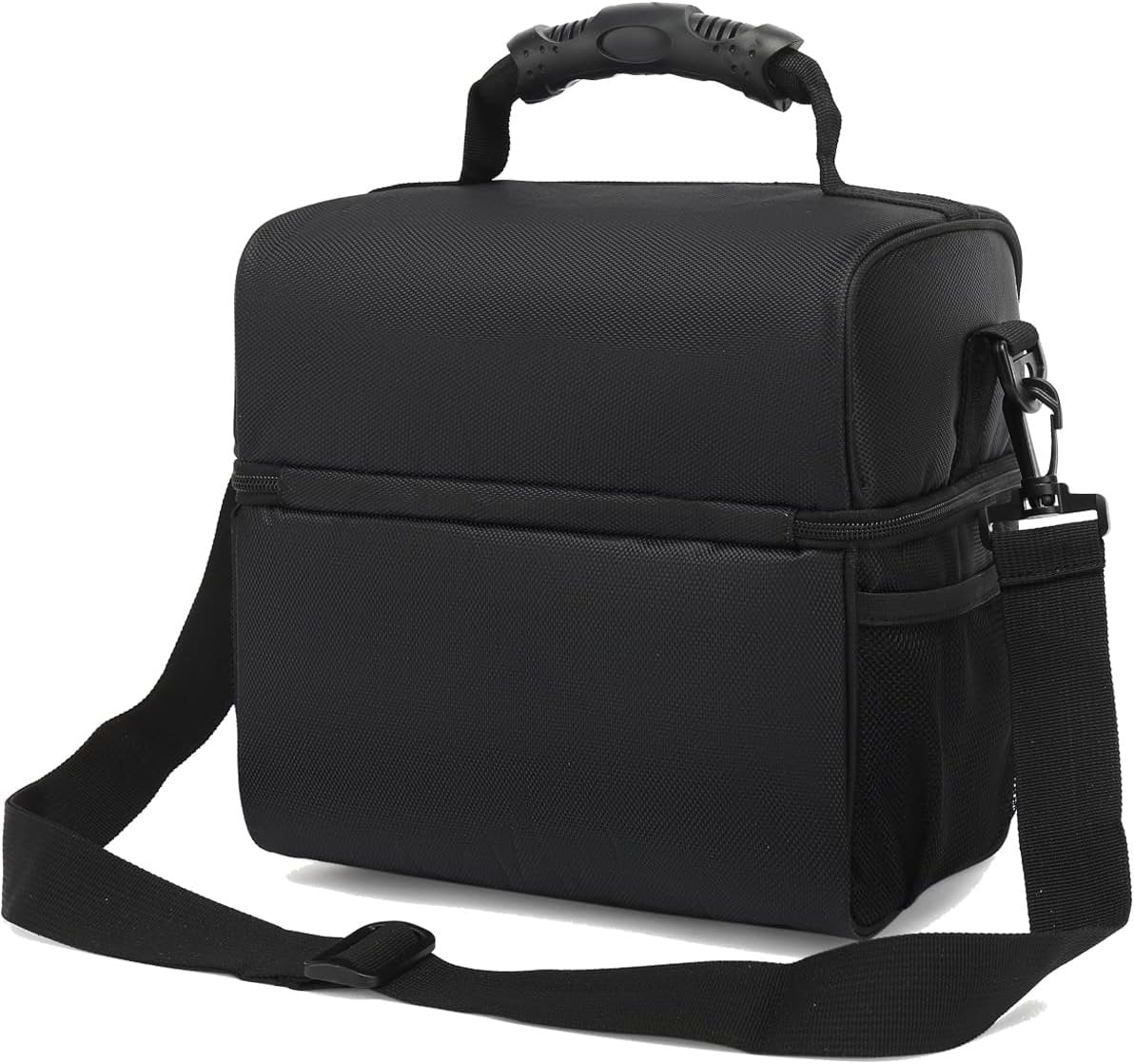 FlowFly Insulated Lunch Bag Adult Lunch Box Large Tote Double Layer Cooler for Men, Women, with Adjustable Strap,Front Pocket and Mesh Side Pockets,Black