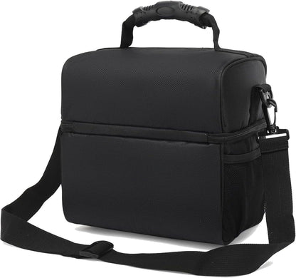FlowFly Insulated Lunch Bag Adult Lunch Box Large Tote Double Layer Cooler for Men, Women, with Adjustable Strap,Front Pocket and Mesh Side Pockets,Black