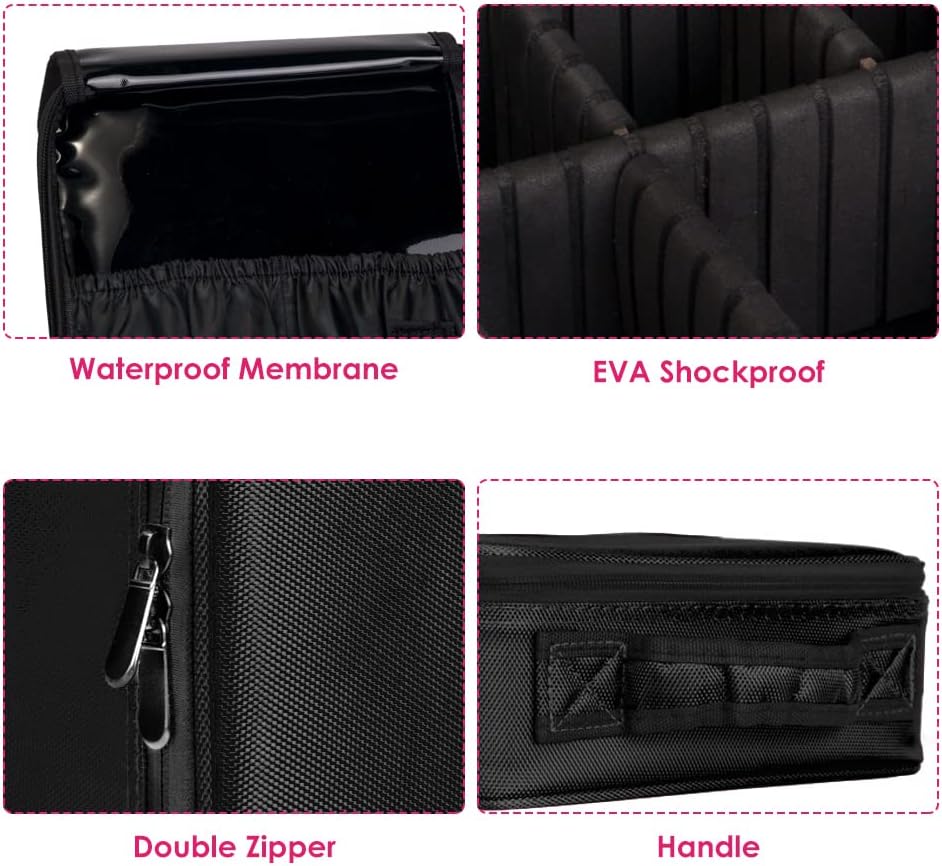 SlowTon Makeup Bag Organizer, Travel Cosmetic Bag with Adjustable Dividers, Portable Storage Case for Cosmetics Makeup Brushes Toiletry Jewelry Digital Accessories(Black,M)