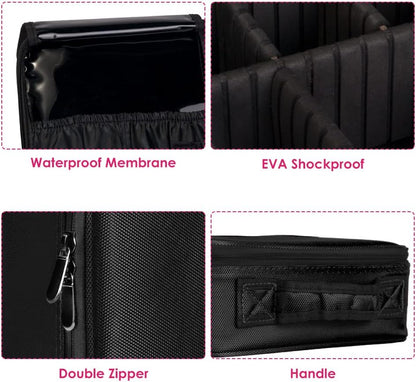 SlowTon Makeup Bag Organizer, Travel Cosmetic Bag with Adjustable Dividers, Portable Storage Case for Cosmetics Makeup Brushes Toiletry Jewelry Digital Accessories(Black,M)
