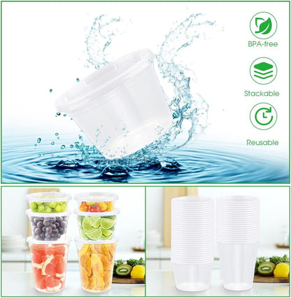 [60 Pack,3 Sizes] Food Storage Containers with Lids, 50 Pack 8oz, 16oz, 32oz Airtight Deli Food Container w 10 Spoons, BPA-Free Leakproof Takeout Meal Prep Dishwasher Safe (60 Pack,3 Mixed Size)