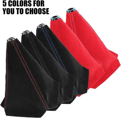 TSUGAMI Car Shift Boot Cover, Suede Leather Shift Knob Boot Dust Cover, Universal Manual/Auto Shifter Boot Sleeve Replacement, Handbrake Gaiter Boot Dust Cover Car Interior Accessories (Black/Blue)