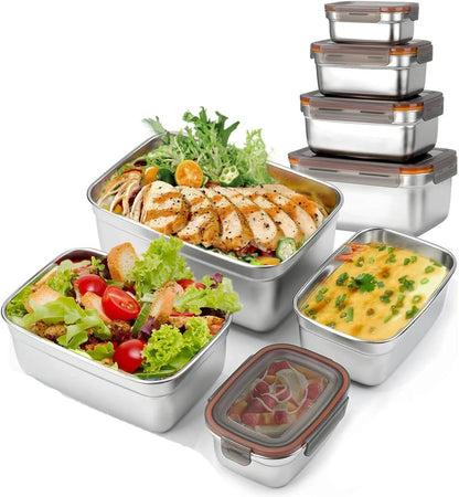 SYAMEET 4-Pack Food Storage Containers with Airtight Lids,Stainless Steel Bento Lunch Box, Leak-Proof Metal Food Storage Boxes for Kitchen, Fridge & Travel, 550ml/1100ml/1900ml/3500ml Sizes, BPA-Free