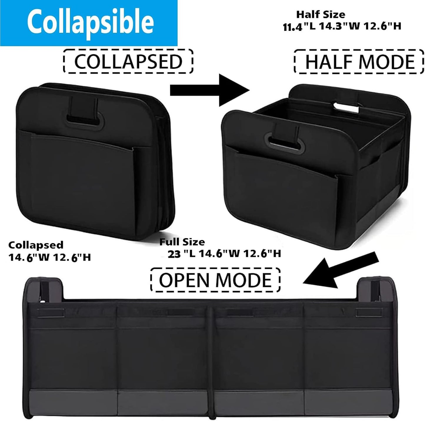 Trunk Organizer for Car,Foldable Multi Compartment Trunk Organizer for SUV,Large Capacity Waterproof Car Trunk Organizer with Adjustable Securing Straps,Car Storage Organizer for Any Car,Minivan,Truck