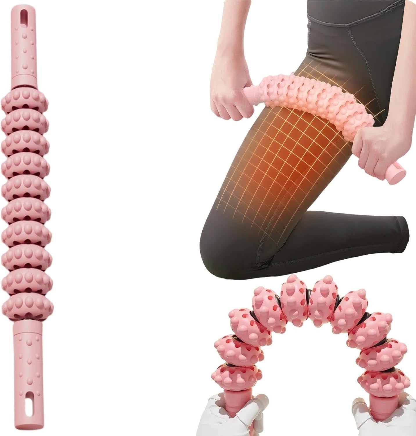 KINTEGOOD Muscle Roller Stick, 10 Rollers, 180-Degree Bendable Design, Fascia Massage Tool for Legs and Back Recovery