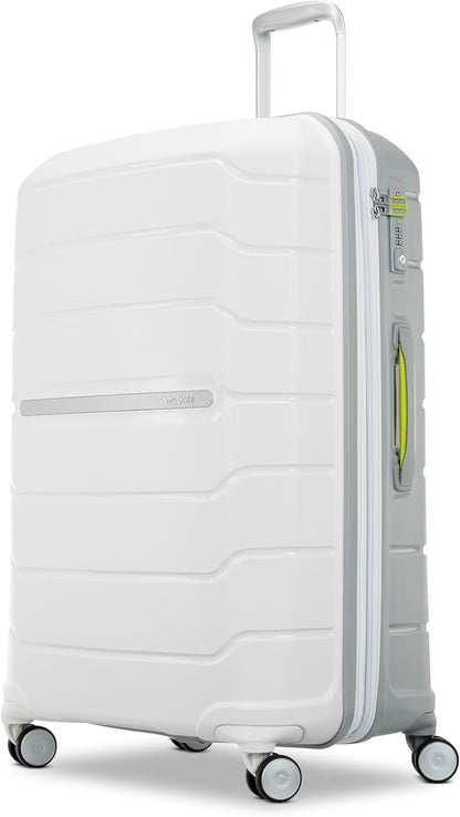 Samsonite Freeform Hardside Expandable with Double Spinner Wheels, White/Grey, Checked-Large 28-Inch, Freeform Hardside Expandable With Double Spinner Wheels
