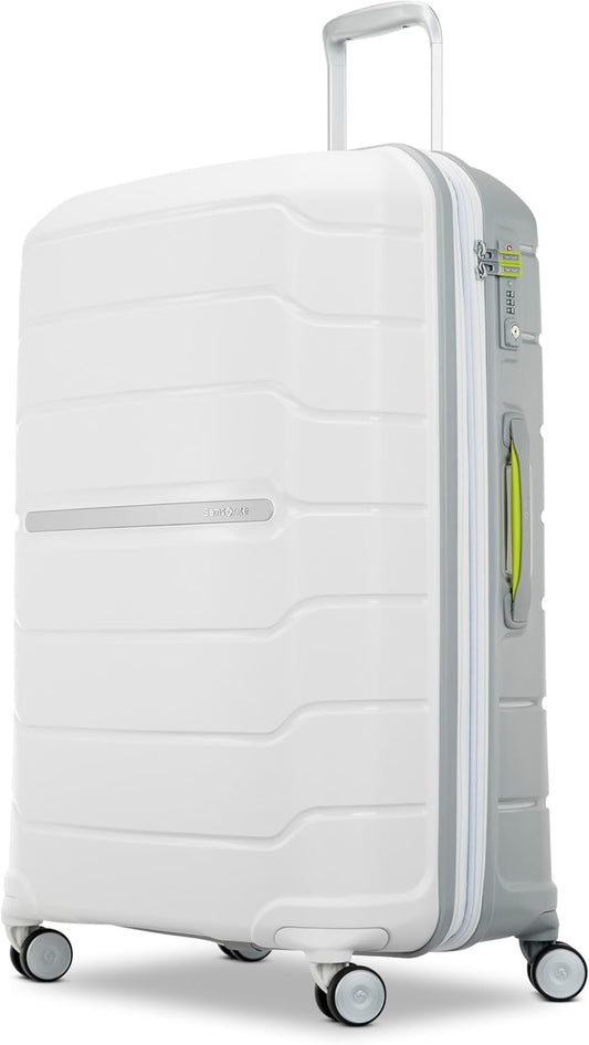 Samsonite Freeform Hardside Expandable with Double Spinner Wheels, White/Grey, Checked-Large 28-Inch, Freeform Hardside Expandable With Double Spinner Wheels