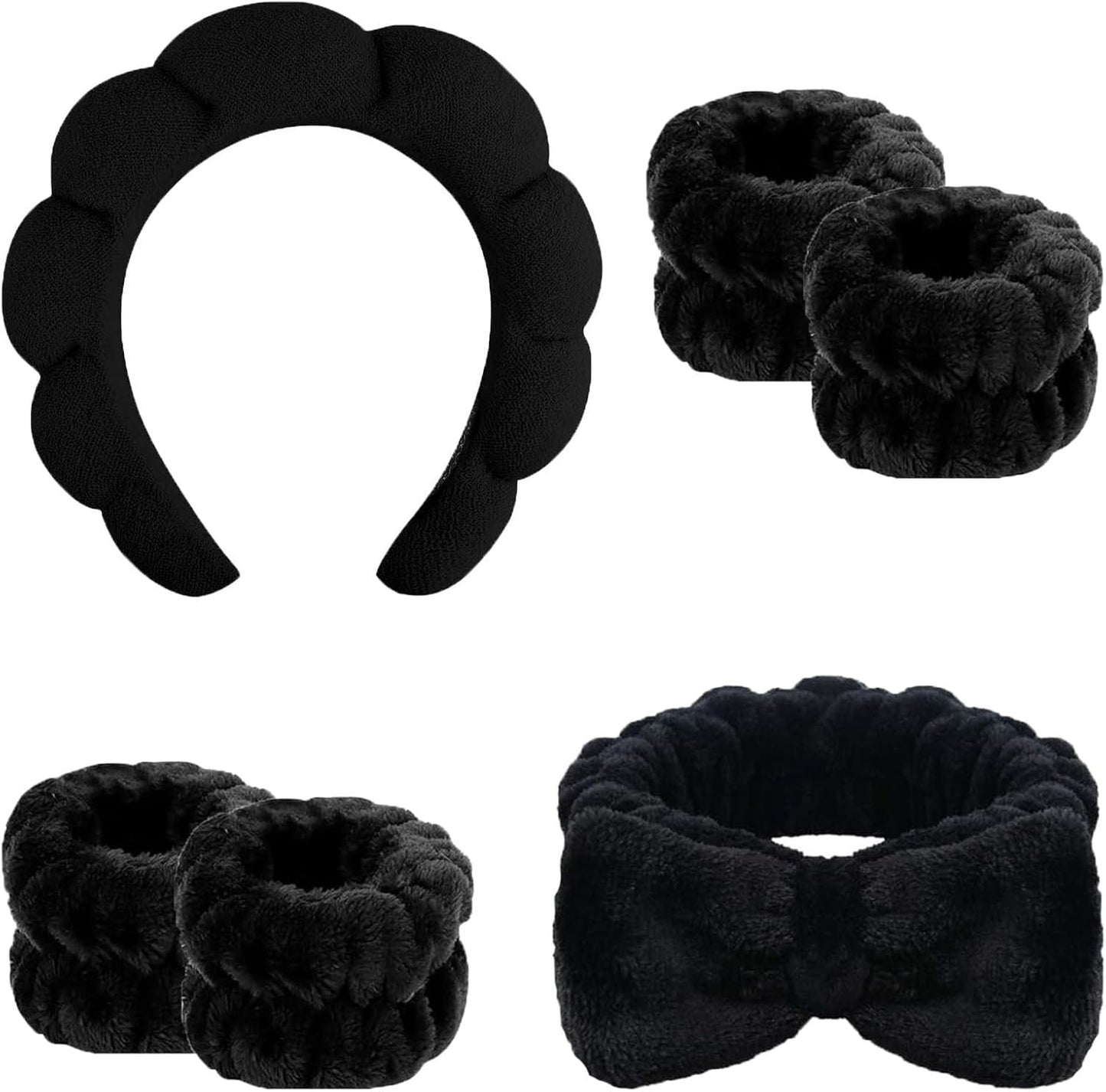 Cozy Manor Skincare Headband Spa Headband for Women Cute head band for washing face Soft Elastic Skin Care Headband and Wristband Set