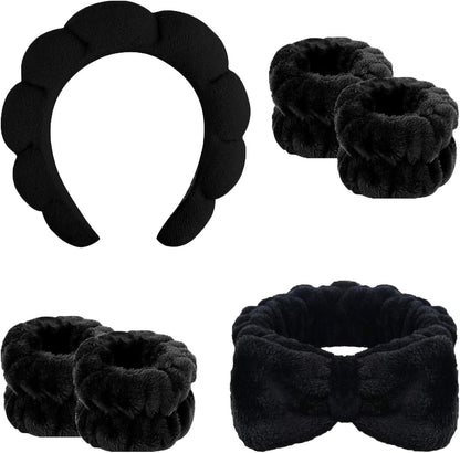 Cozy Manor Skincare Headband Spa Headband for Women Cute head band for washing face Soft Elastic Skin Care Headband and Wristband Set