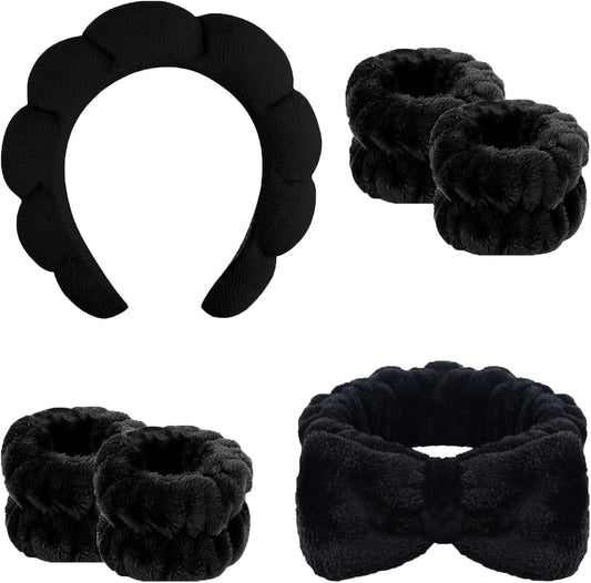 Cozy Manor Skincare Headband Spa Headband for Women Cute head band for washing face Soft Elastic Skin Care Headband and Wristband Set