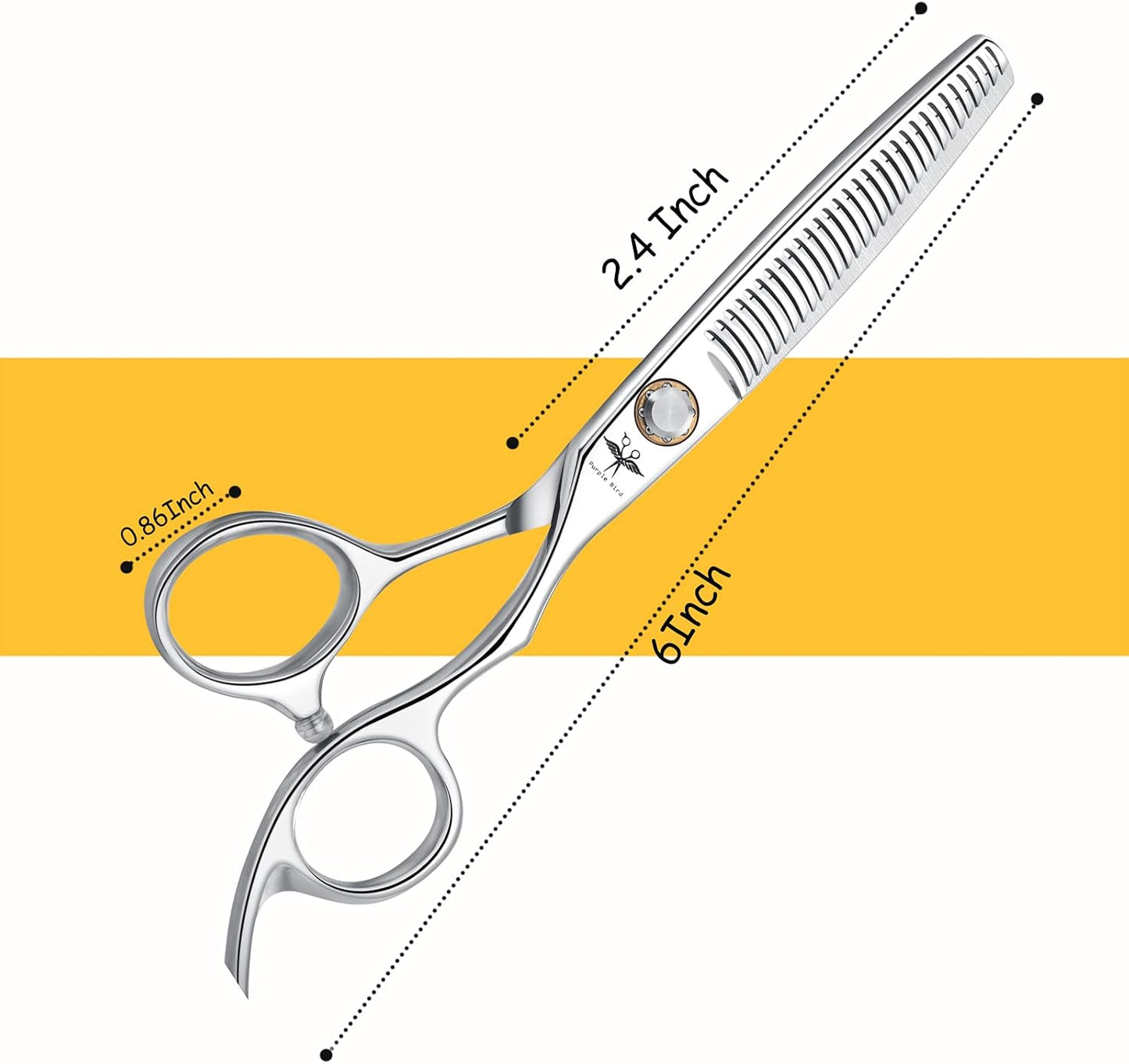 PURPLEBIRD 6 Inch Hair Thinning Scissors Japanese Stainless Steel Hairdressing Scissors Ideal for Men, Women and Children, Silver