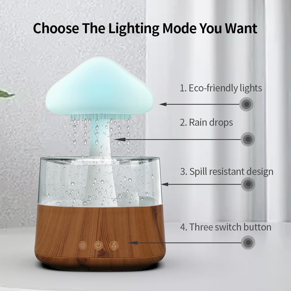 Roarrter Mushroom Air Humidifier Rain Cloud Night Light Smell Distributor Relax Aromatherapy Lamp Sounds Diffuser Remote Control