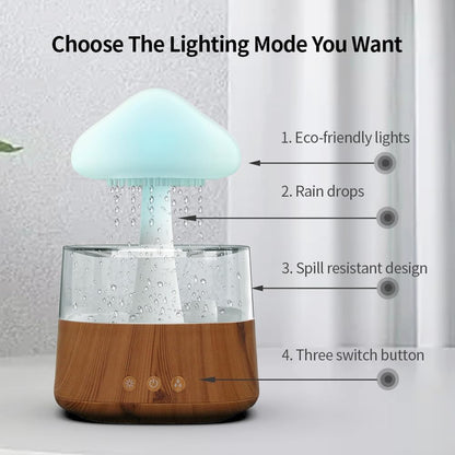 Roarrter Mushroom Air Humidifier Rain Cloud Night Light Smell Distributor Relax Aromatherapy Lamp Sounds Diffuser Remote Control