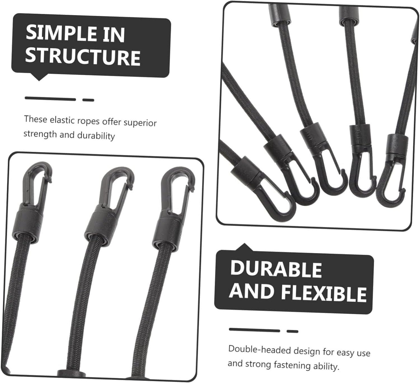 Taicols Bungee Cord with Hooks Camping Accessories, 5 Pcs Adjustable Bungee Cords, Duty Elastic Cord Durable Rubber Canopy Ties Perfect Safety Tool Leash Elastic Tie for Camping Luggage Tents Bike